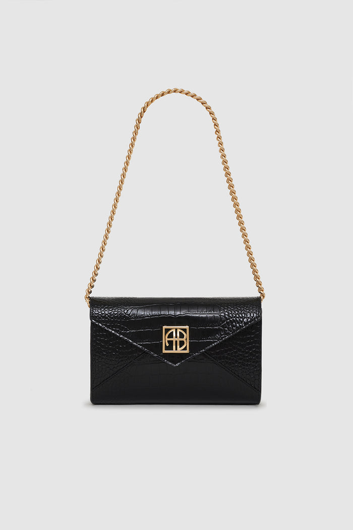 ANINE BING Small Elly Clutch - Black Embossed