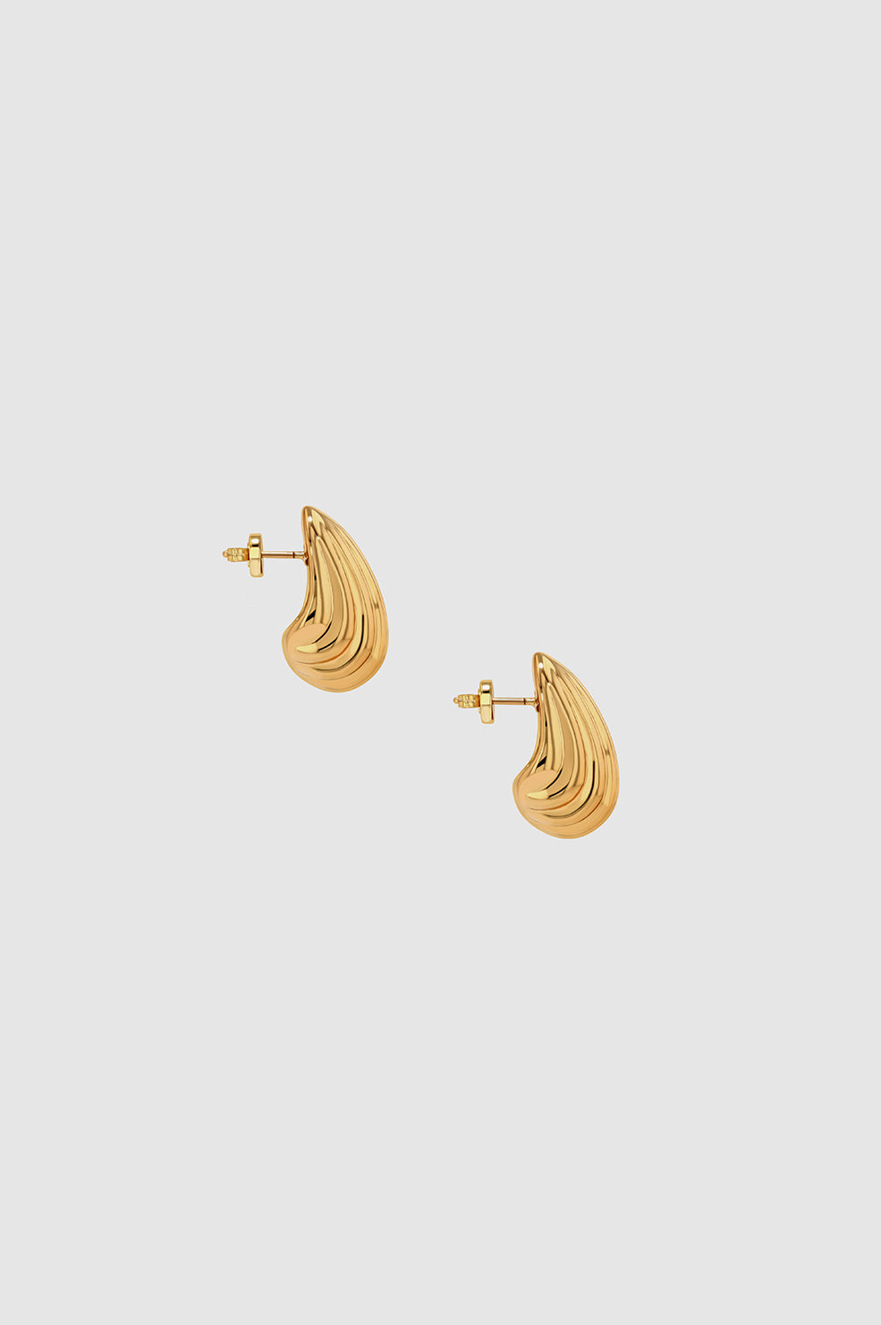 Small Ribbed Drop Earrings - Gold View 3