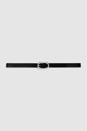 ANINE BING Small Signature Link Belt - Black With Silver - Front View