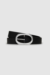 ANINE BING Small Signature Link Belt - Black With Silver - Rolled Up View