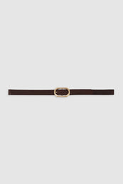 ANINE BING Small Signature Link Belt - Dark Brown With Gold - Front View