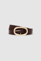 ANINE BING Small Signature Link Belt - Dark Brown With Gold - Detail View image 2