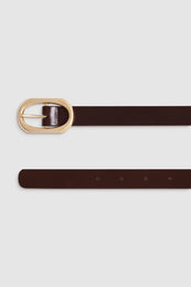 ANINE BING Small Signature Link Belt - Dark Brown With Gold - Detail View