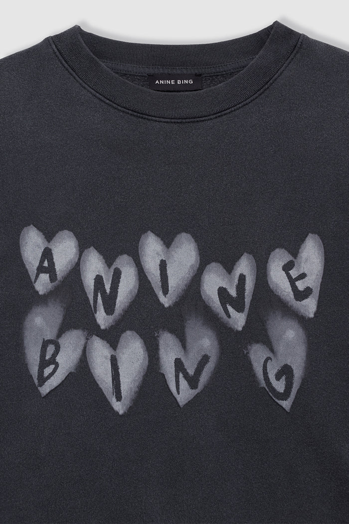 ANINE BING Spencer Sweatshirt Hearts - Washed Black