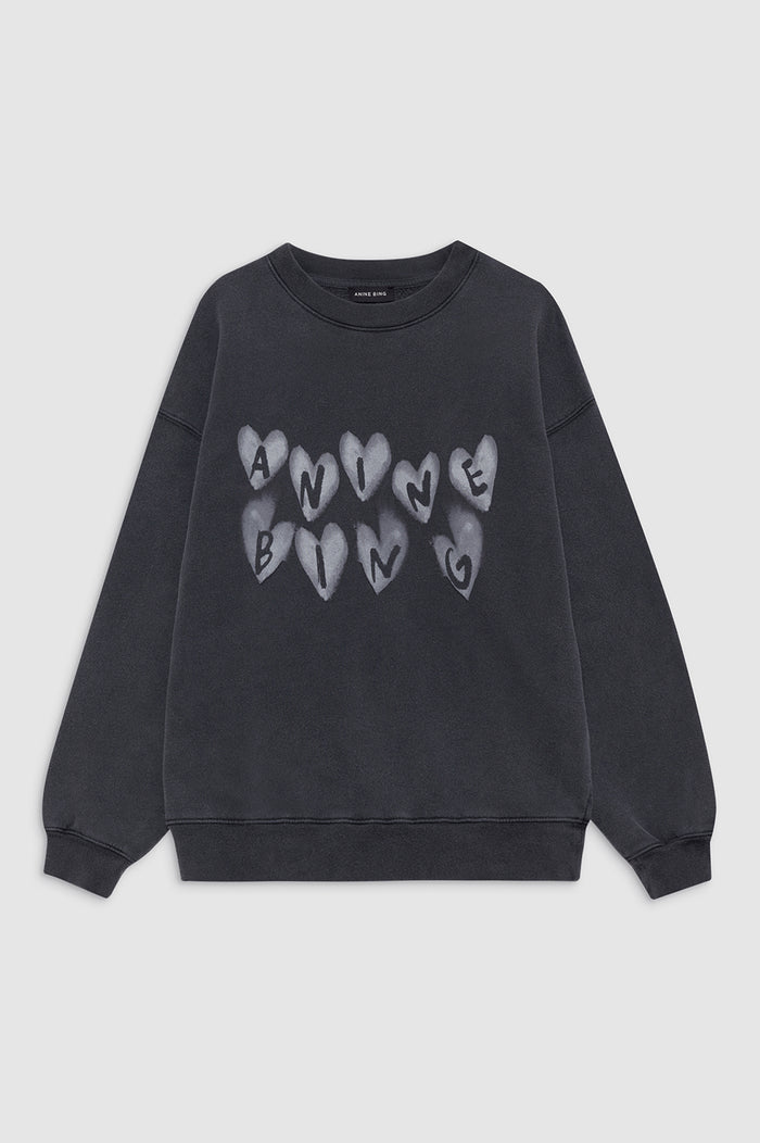 ANINE BING Spencer Sweatshirt Hearts - Washed Black