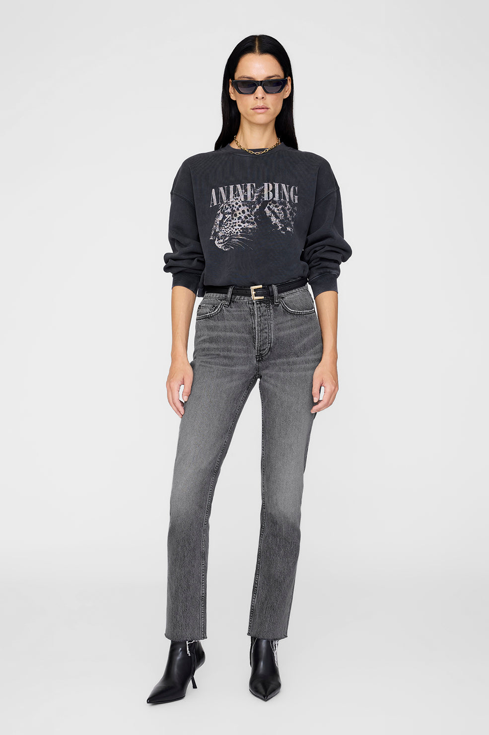 Spencer Sweatshirt Leopard - Washed Black View 1