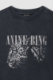 ANINE BING Spencer Sweatshirt Leopard - Washed Black - Detail View