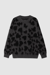 ANINE BING Sydney Crew Sweater - Black And Grey Heart