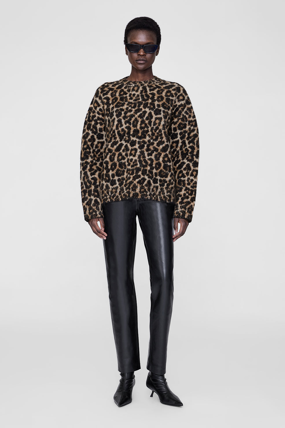 Sydney Crew Sweater - Black And Brown Leopard View 1