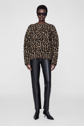 ANINE BING Sydney Crew Sweater - Black And Brown Leopard - On Model Front