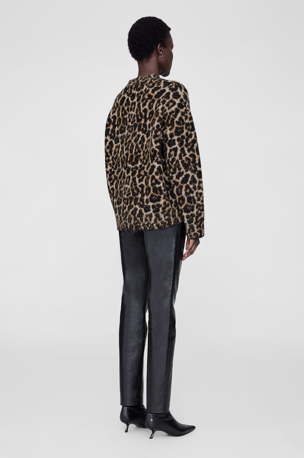 Sydney Crew Sweater - Black And Brown Leopard View 2