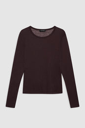 featured-img|ANINE BING Sylvie Long Sleeve Tee - Dark Brown - Front View 