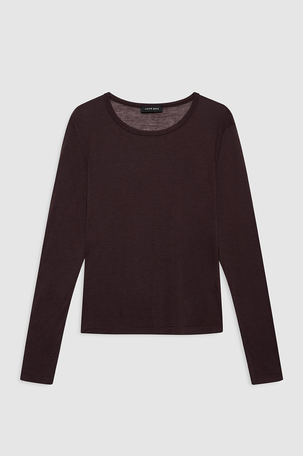 featured-img|ANINE BING Sylvie Long Sleeve Tee - Dark Brown - Front View 