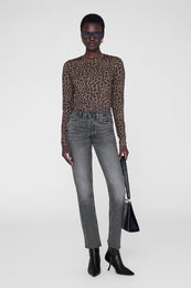 ANINE BING Sylvie Long Sleeve Tee - Black And Brown Leopard - On Model Front