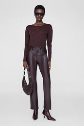 ANINE BING Sylvie Long Sleeve Tee - Dark Brown - On Model Front 