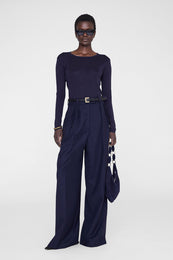 ANINE BING Sylvie Long Sleeve Tee - Midnight Blue - on model front