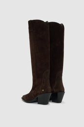 ANINE BING Tall Tania Boots - Dark Brown Suede - Back Pair View