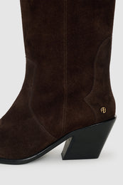 ANINE BING Tall Tania Boots - Dark Brown Suede - Detail View