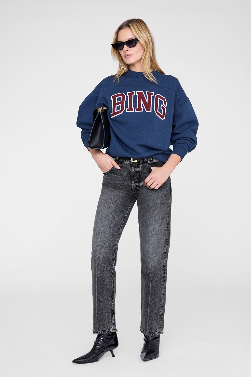 ANINE BING Trenton Sweatshirt Bing - Washed Navy - on model front