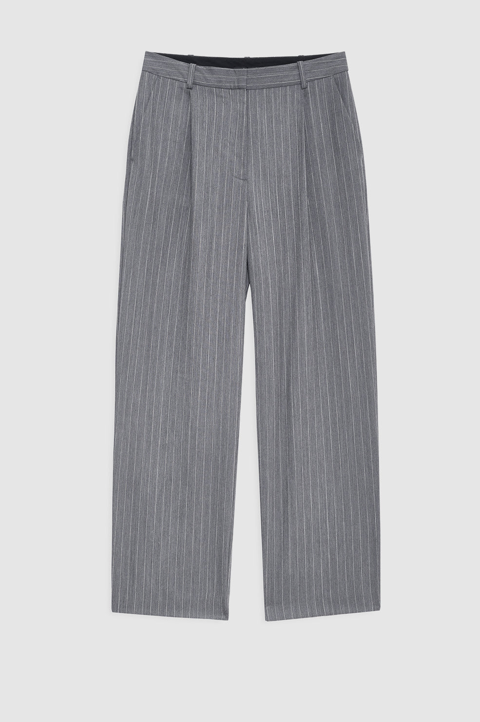 ANINE BING Trent Cropped Trouser - Light Grey Pinstripe - front view