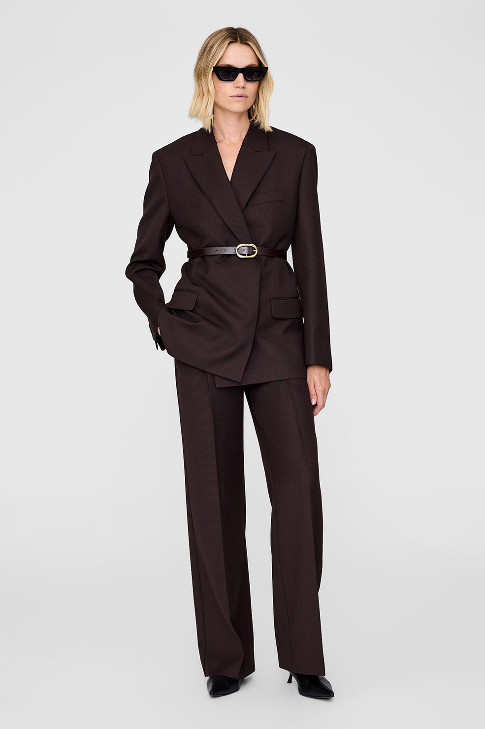 ANINE BING Trent Trouser - Deep Brown - On Model Front Second Image