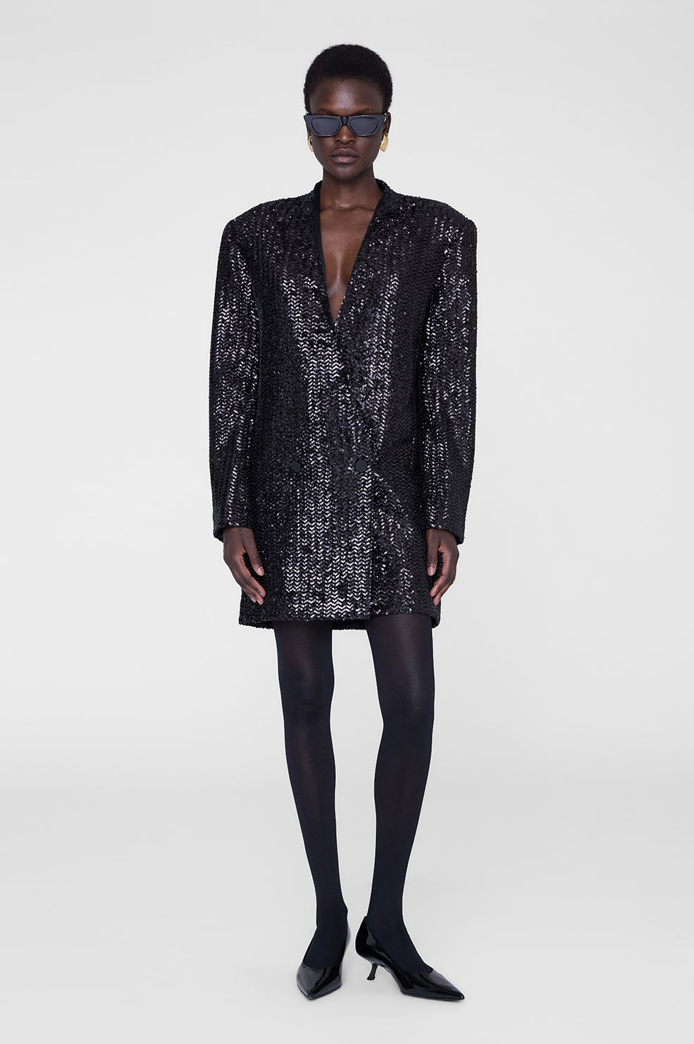 ANINE BING Veneda Mini Dress - Black Sequin - on model front