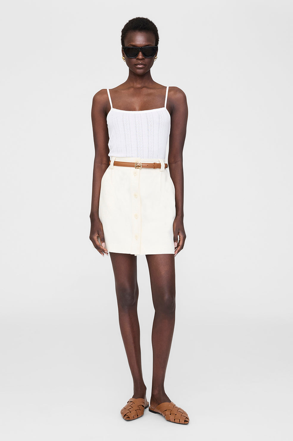 ANINE BING Zaire Mini Skirt - Cream - On Model Front 