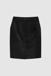 featured-img|ANINE BING Zaire Skirt - Black Leather - Front View
