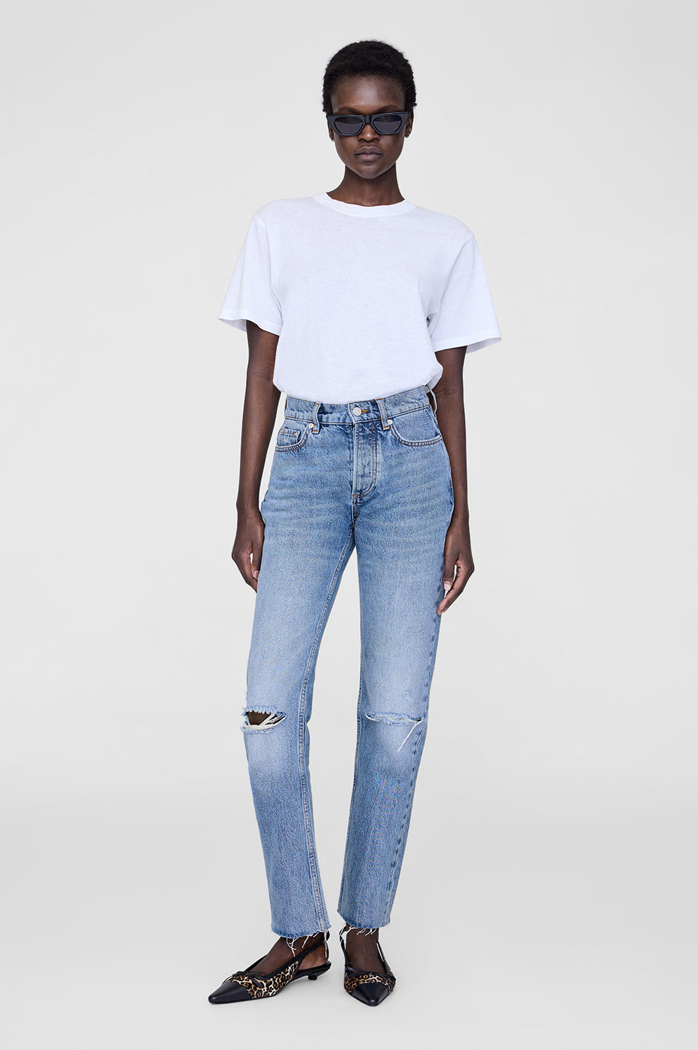 ANINE BING Zoey Slingback Heels - Leopard Calf Hair - On model Front