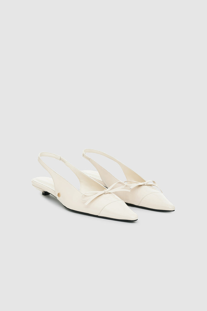 ANINE BING Zoey Slingback Heels - Bone Crinkled Patent