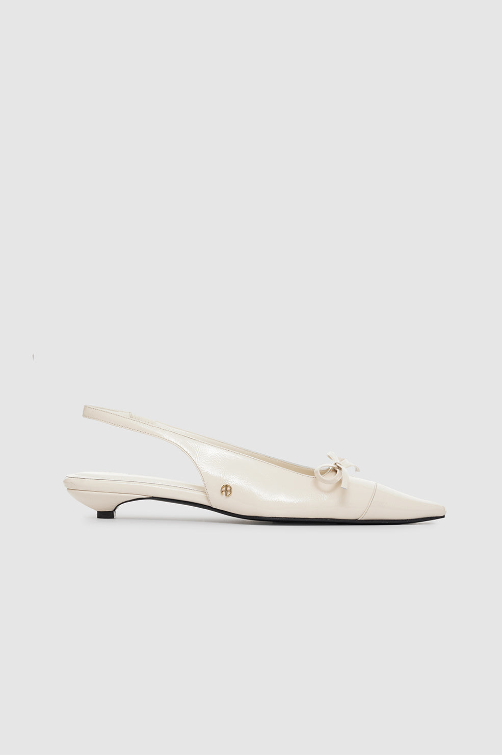 ANINE BING Zoey Slingback Heels - Bone Crinkled Patent