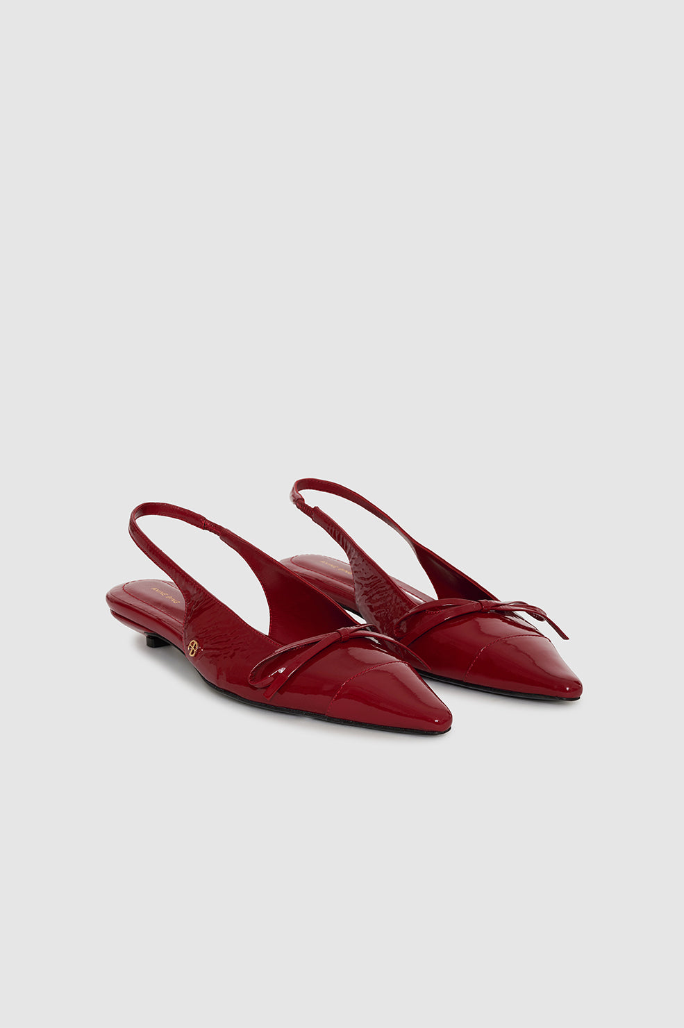 ANINE BING Zoey Slingback Heels - Red Crinkled Patent