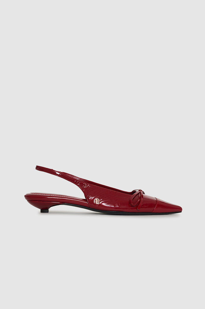 ANINE BING Zoey Slingback Heels - Red Crinkled Patent