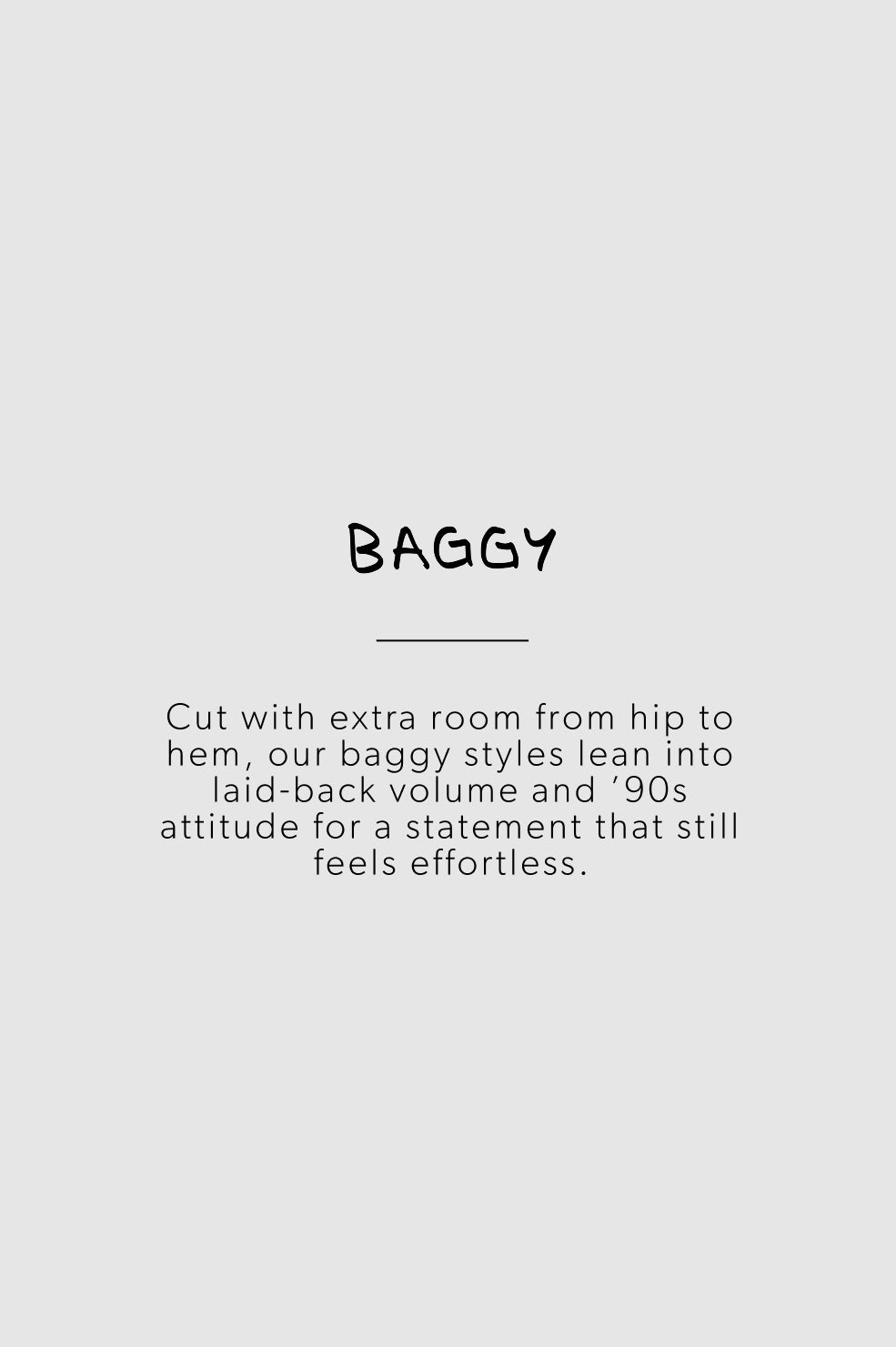 Text description of baggy clothing style on a white background