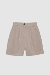 ANINE BING Brice Short - Taupe And Blue Pinstripe - front view