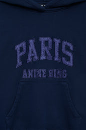 ANINE BING Debbie Shrunken Hoodie Paris - Washed Navy - detail view