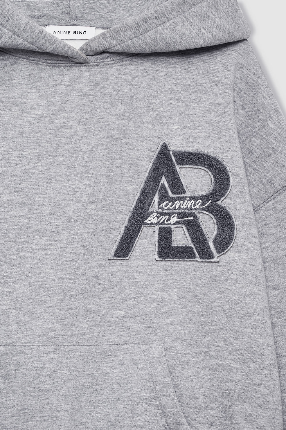 ANINE BING Jaci Hoodie Letterman - Medium Heather Grey - detail view