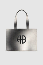 ANINE BING Lara Tote - White And Black Stripe - front view