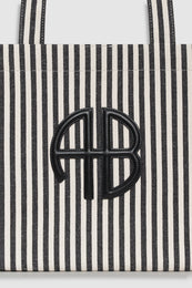 ANINE BING Lara Tote - White And Black Stripe - detail view