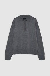 featured-img|ANINE BING Lee Polo Sweater - Medium Heather Grey - front view