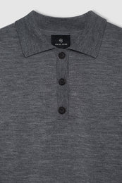 ANINE BING Lee Polo Sweater - Medium Heather Grey - detail view