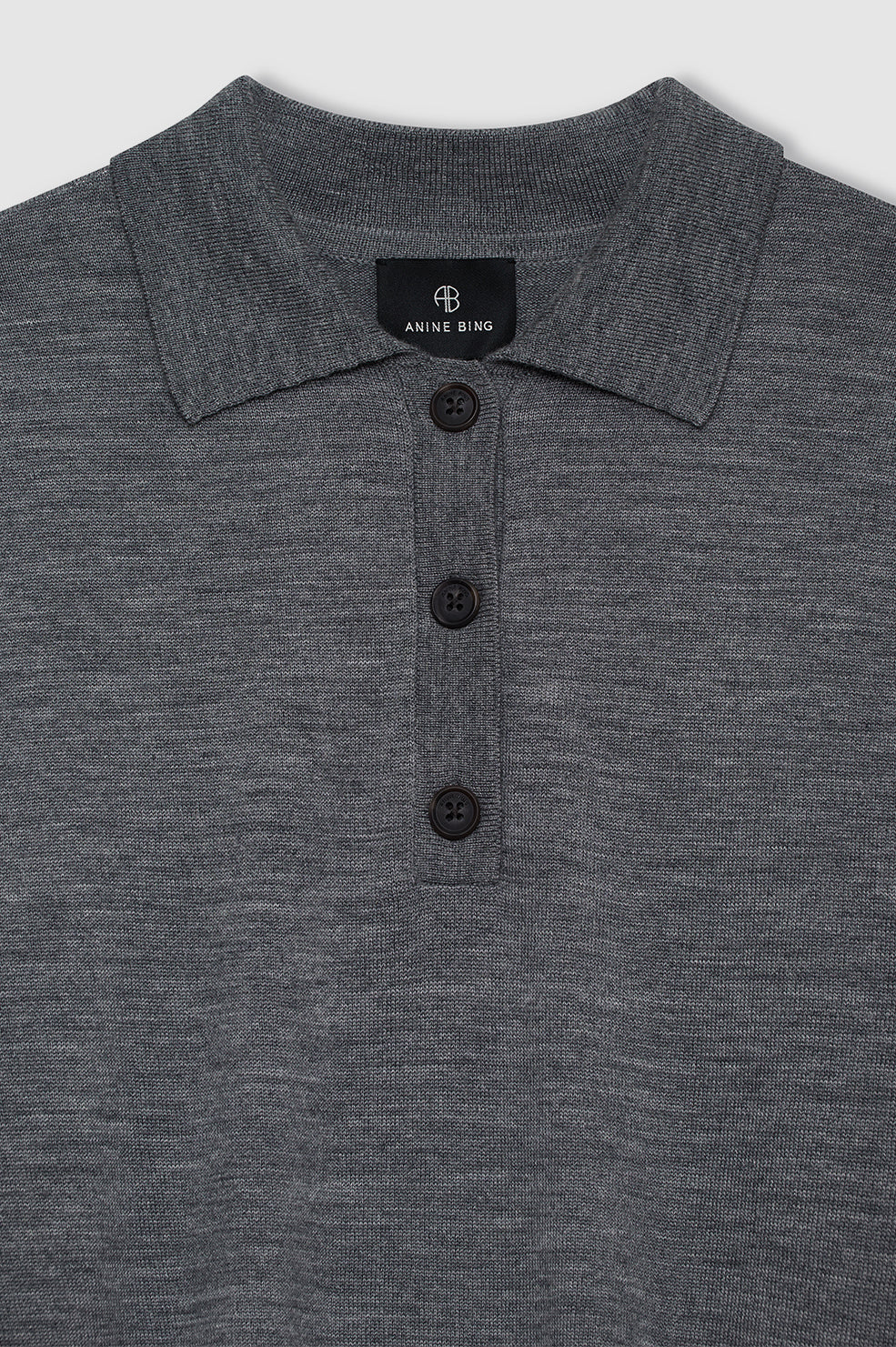 ANINE BING Lee Polo Sweater - Medium Heather Grey - detail view
