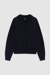 ANINE BING Lee Polo Sweater - Navy - front view