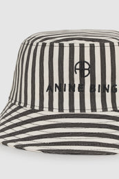 ANINE BING Nicks Bucket Hat - White And Black Stripe- detail view