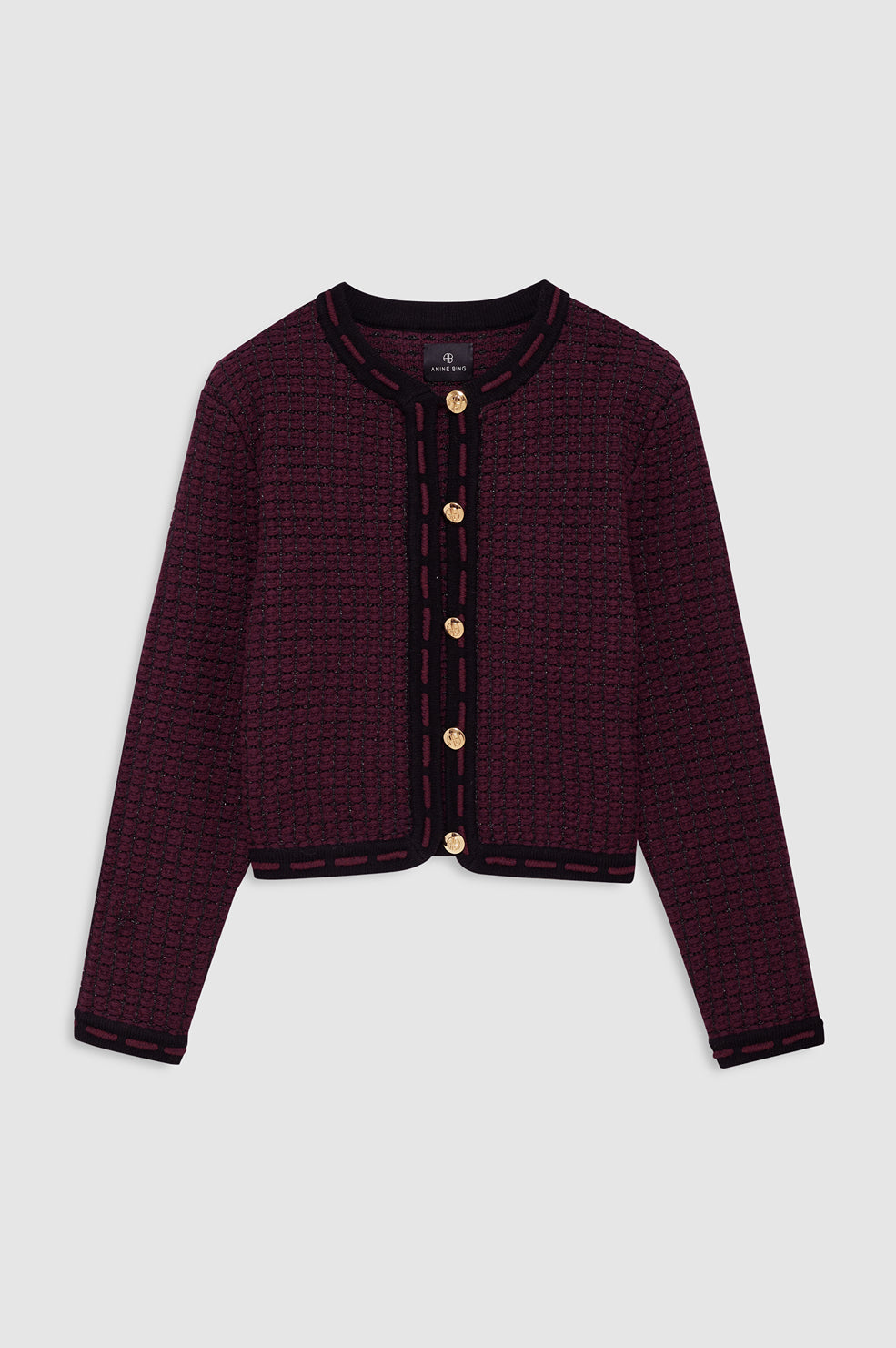 Nora Tweed Cardigan - Burgundy View 3