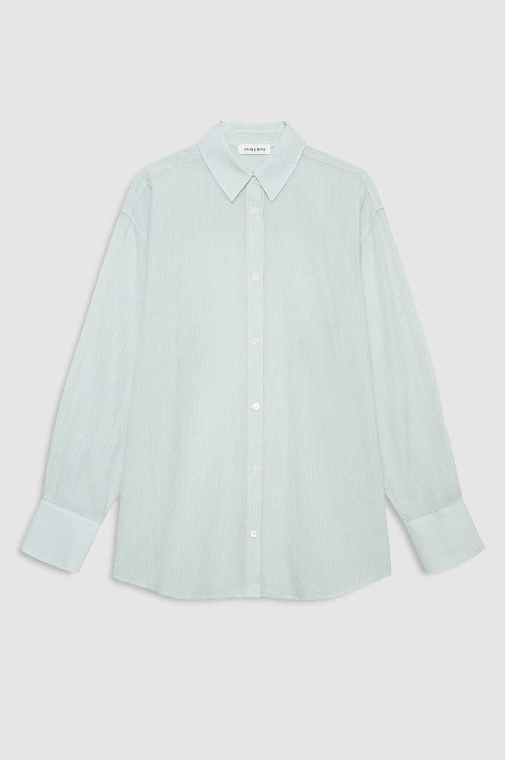 ANINE BING Plaza Shirt - Green And White Mini Stripe - front view