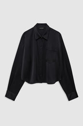 ANINE BING Scott Cropped Shirt - Black - front view