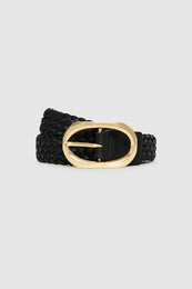 ANINE BING Signature Link Belt Braided - Black - rolled up view