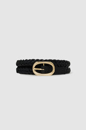 ANINE BING Small Double Signature Link Belt Braided - Black - rolled up view