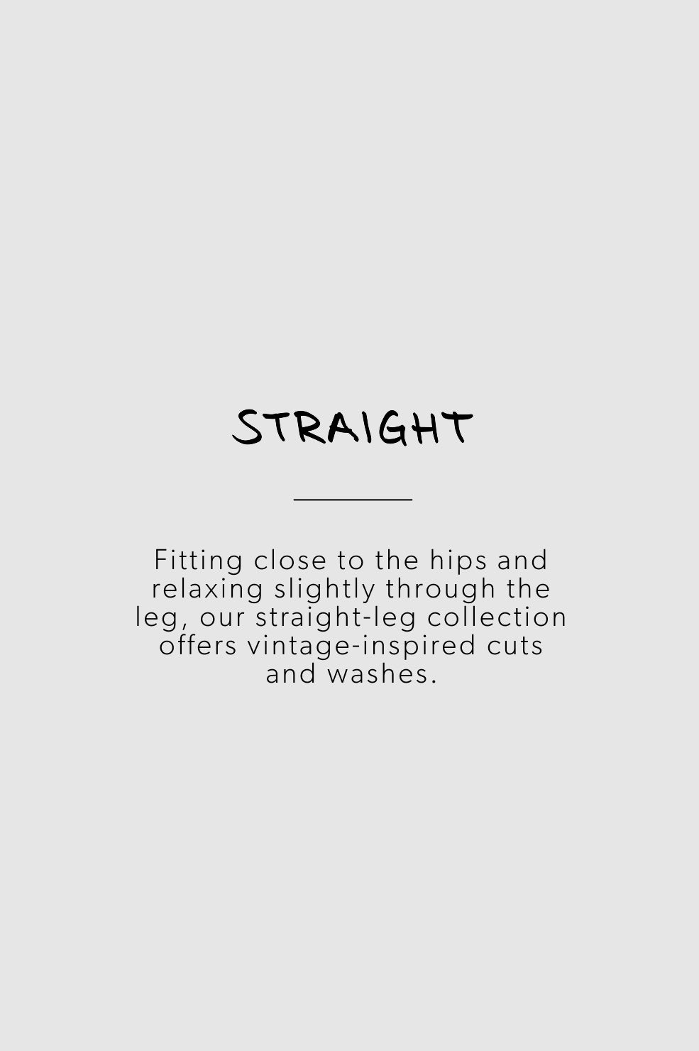 Text description of straight-leg pants on a light gray background